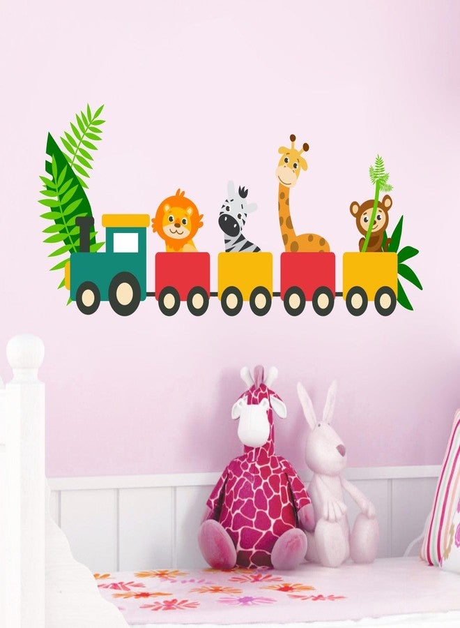 Sticker Studio ملصق جداري للأطفال من الفينيل PVC بتصميم حيوانات كرتونية وقطار، مثالي لتزيين المنزل - مناسب لغرفة المعيشة، غرفة النوم، الردهة، غرفة الأطفال، غرفة اللعب (المقاس: 38 سم × 27 سم) - Image 1